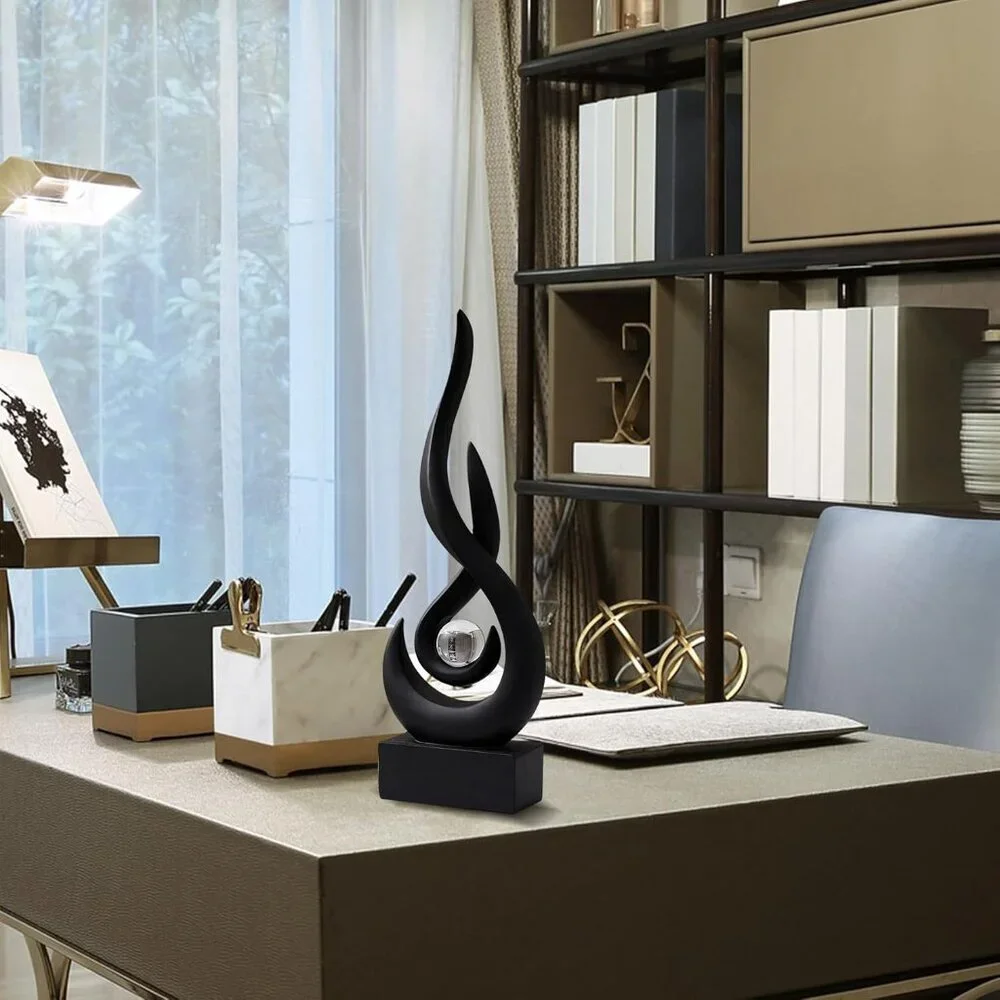 Home Decor Black Statue With Glass Ball Resin Art Figurines Unique Centrepiece